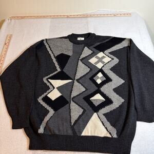 Vintage Geometric Wool Sweater Sz 54 Made In Italy
